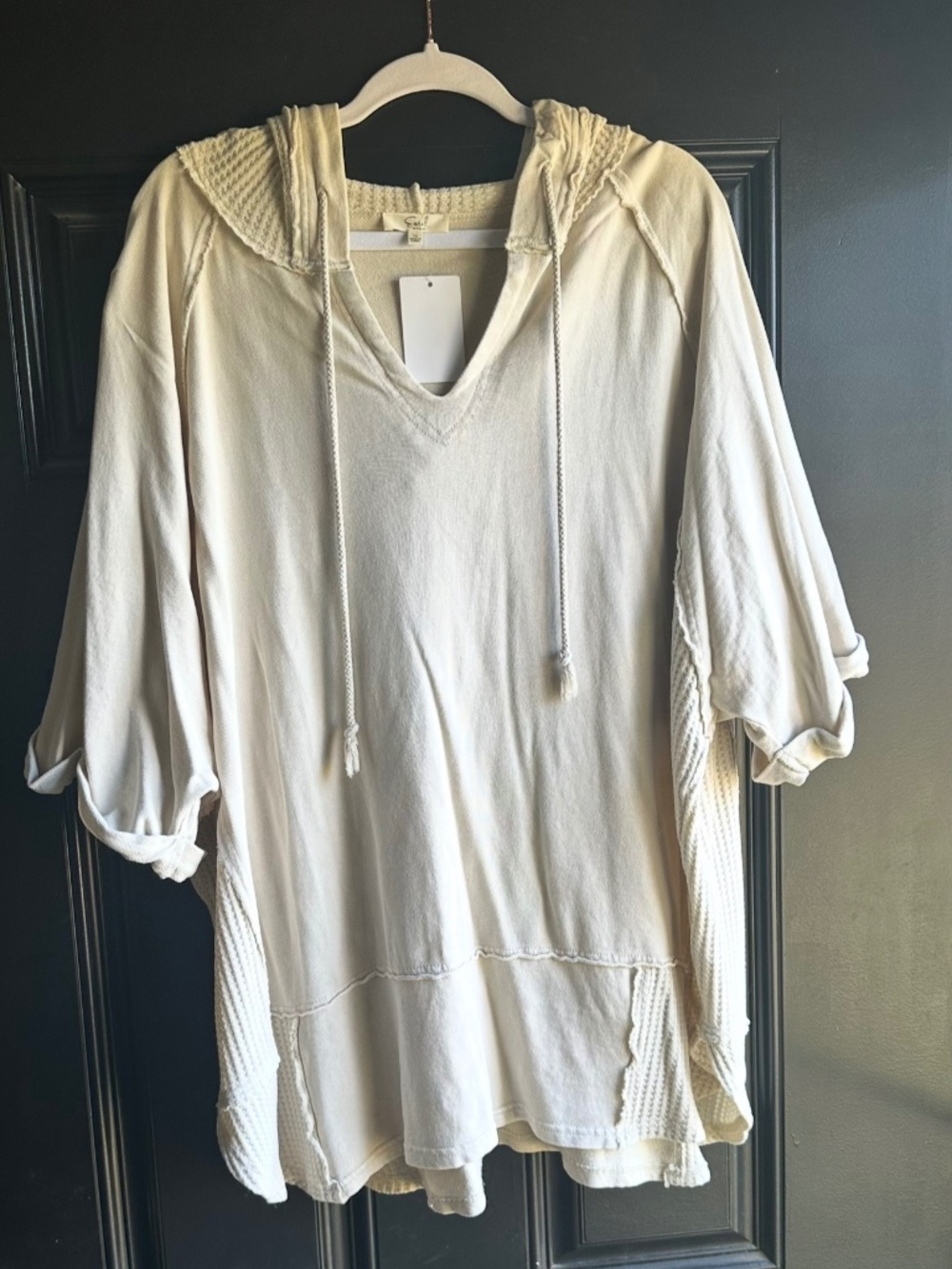 Easel Waffle Hooded Poncho Top - Size 1X